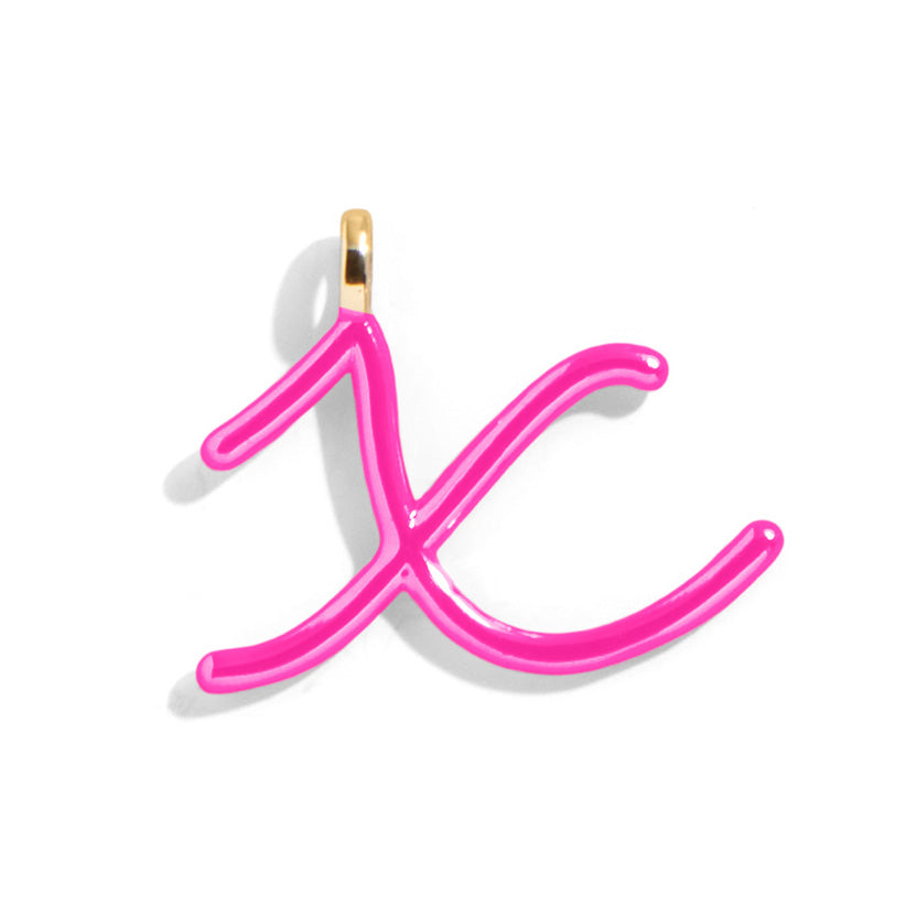 Custom Hot Pink Enamel Script Letter Charm - X