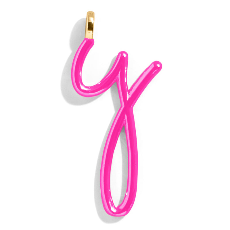Custom Hot Pink Enamel Script Letter Charm - Y