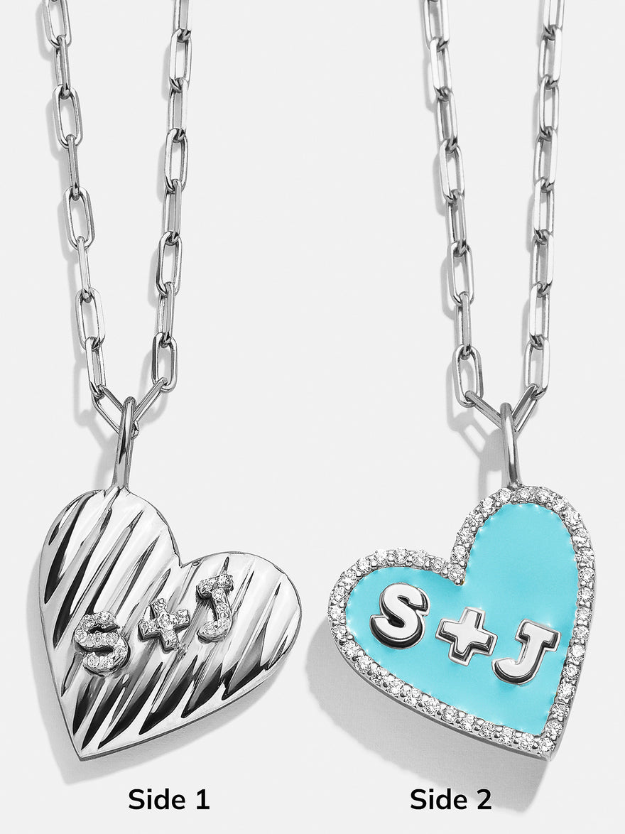 Reversible Sterling Silver Custom Heart Necklace - Pavé/Silver