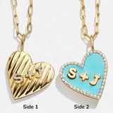 Reversible 14K Gold Custom Heart Necklace - Gold/Pavé