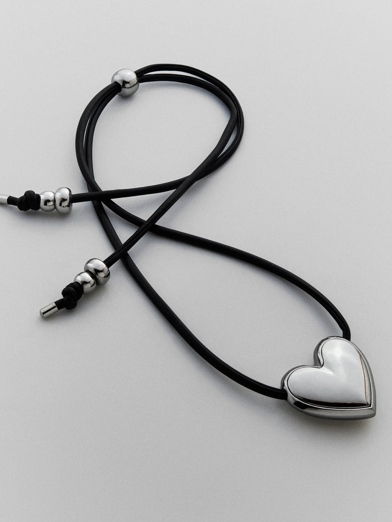 Millie Bubble Heart Cord Necklace - Silver