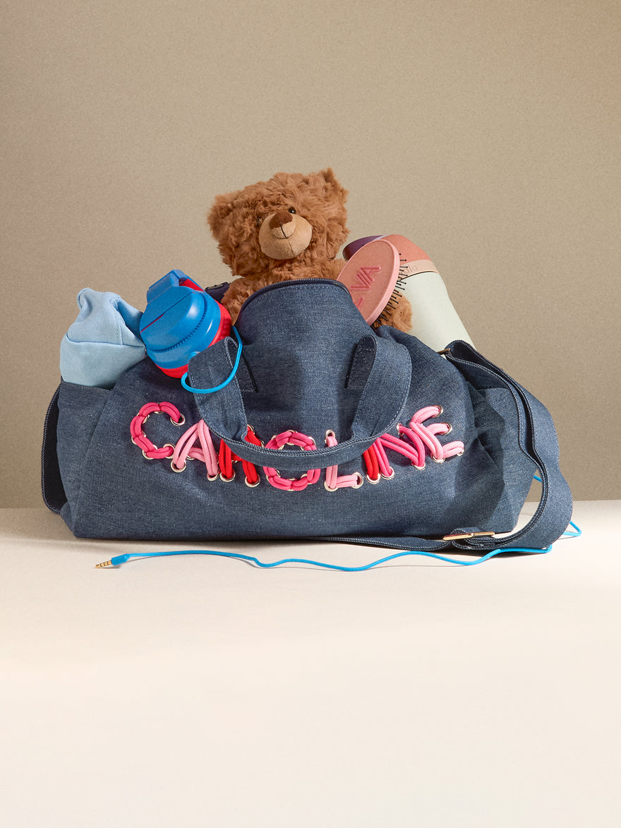 Thready to Go Kids' Custom Duffle - Dark Denim/Pink Multi