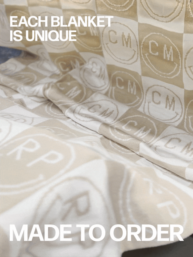 BaubleBar Spell It Out Custom Blanket - Natural/Beige - 
    Two-tone personalized name blanket
  
