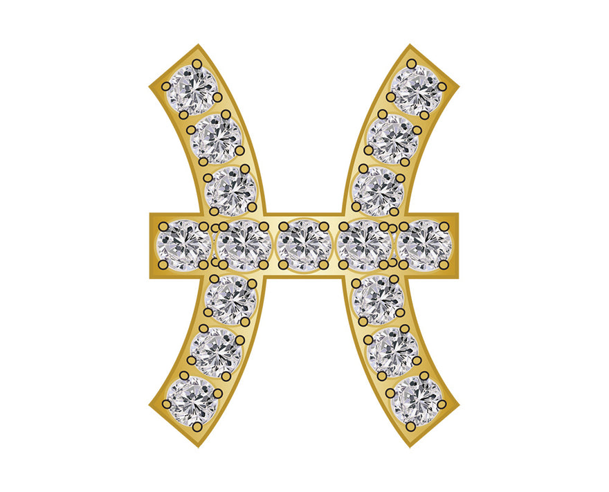 Pisces Mini Zodiac Icon - Pavé/Gold