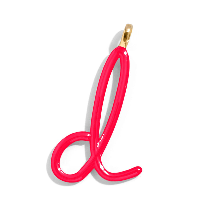 Custom Cherry Red Enamel Script Letter Charm - D