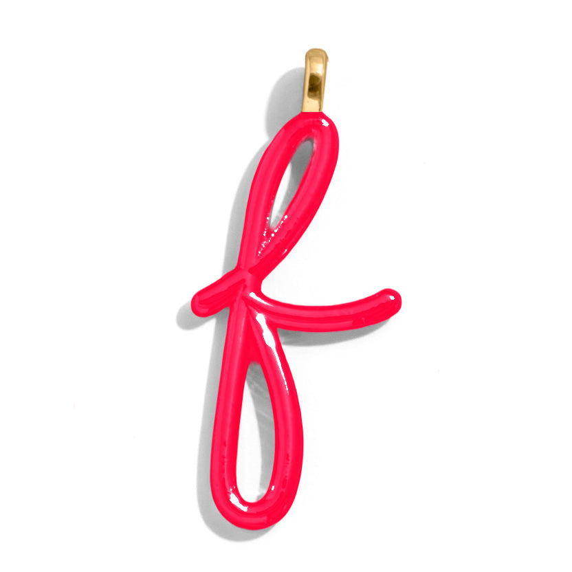 Custom Cherry Red Enamel Script Letter Charm - F