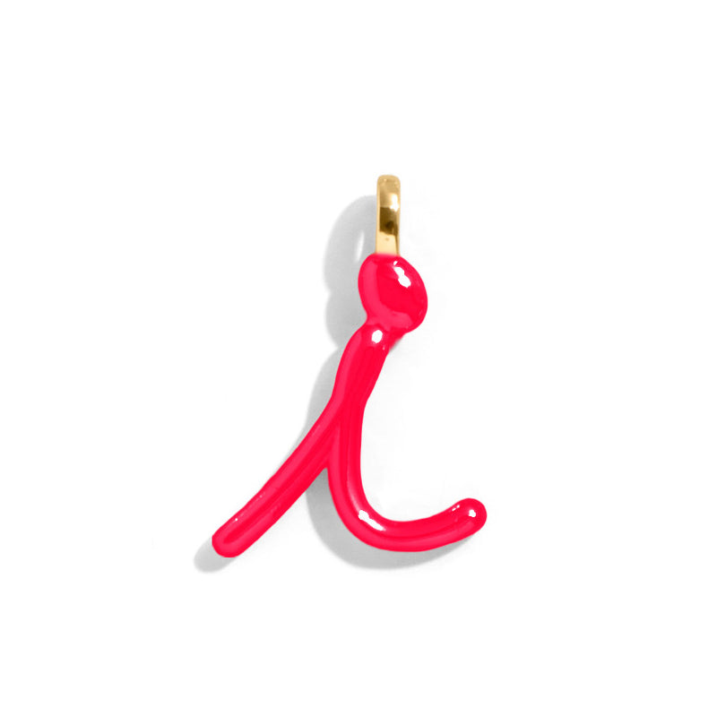 Custom Cherry Red Enamel Script Letter Charm - I