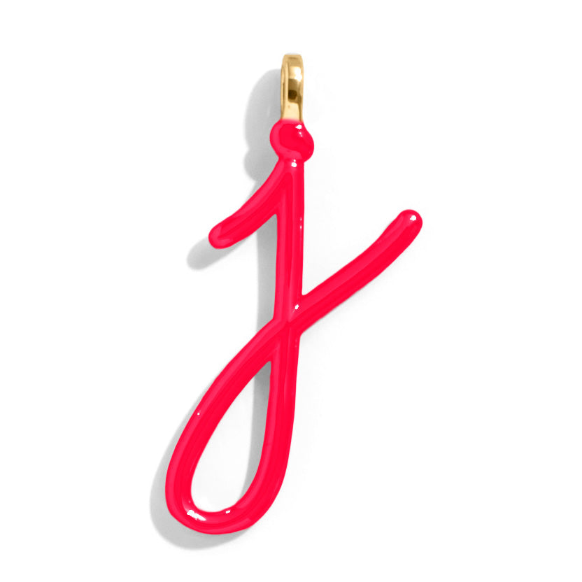 Custom Cherry Red Enamel Script Letter Charm - J