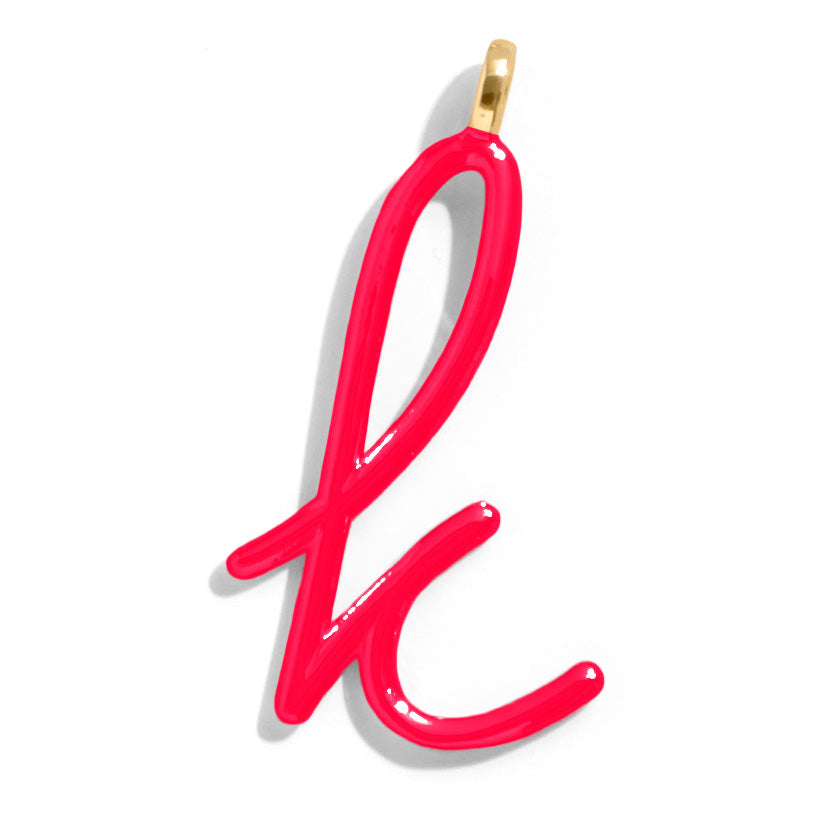 Custom Cherry Red Enamel Script Letter Charm - K