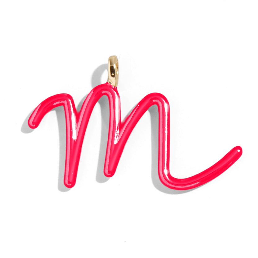 Custom Cherry Red Enamel Script Letter Charm - M