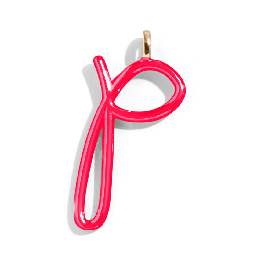 Custom Cherry Red Enamel Script Letter Charm - P