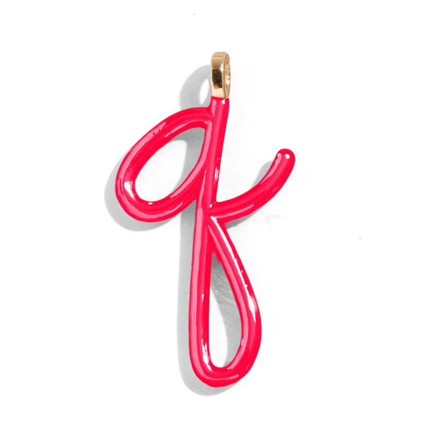 Custom Cherry Red Enamel Script Letter Charm - Q