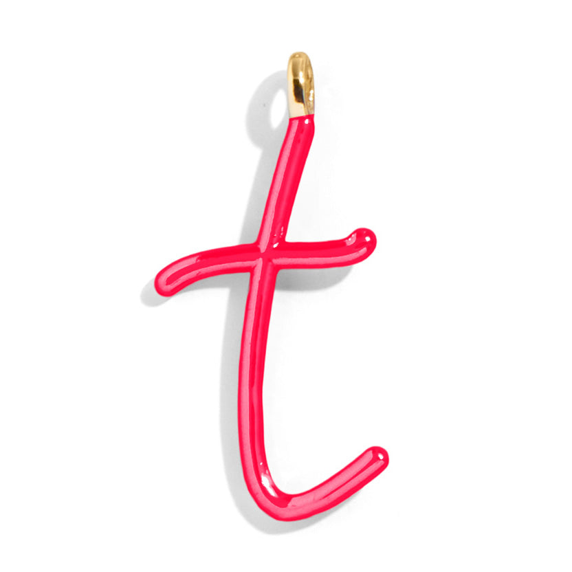 Custom Cherry Red Enamel Script Letter Charm - T
