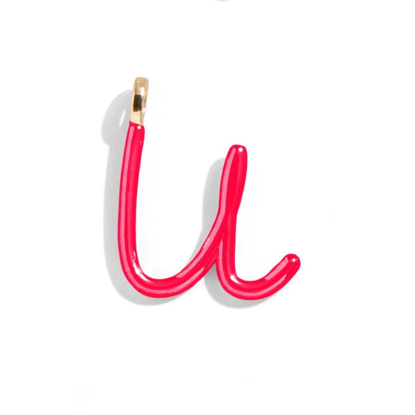 Custom Cherry Red Enamel Script Letter Charm - U