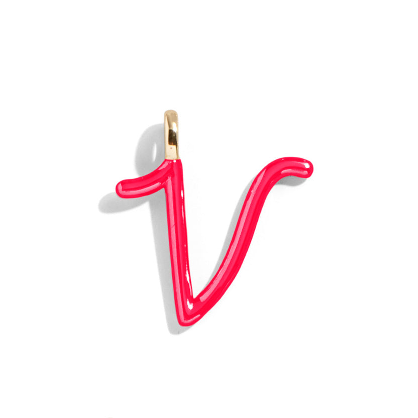 Custom Cherry Red Enamel Script Letter Charm - V
