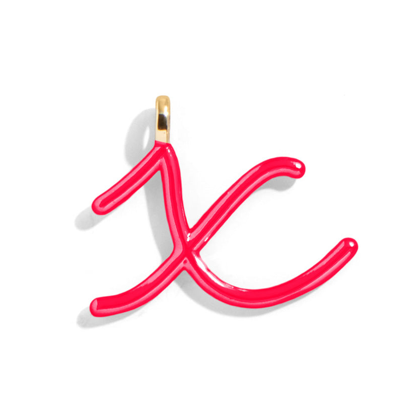 Custom Cherry Red Enamel Script Letter Charm - X