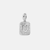 Silver Block Pave Cluster Charm - U