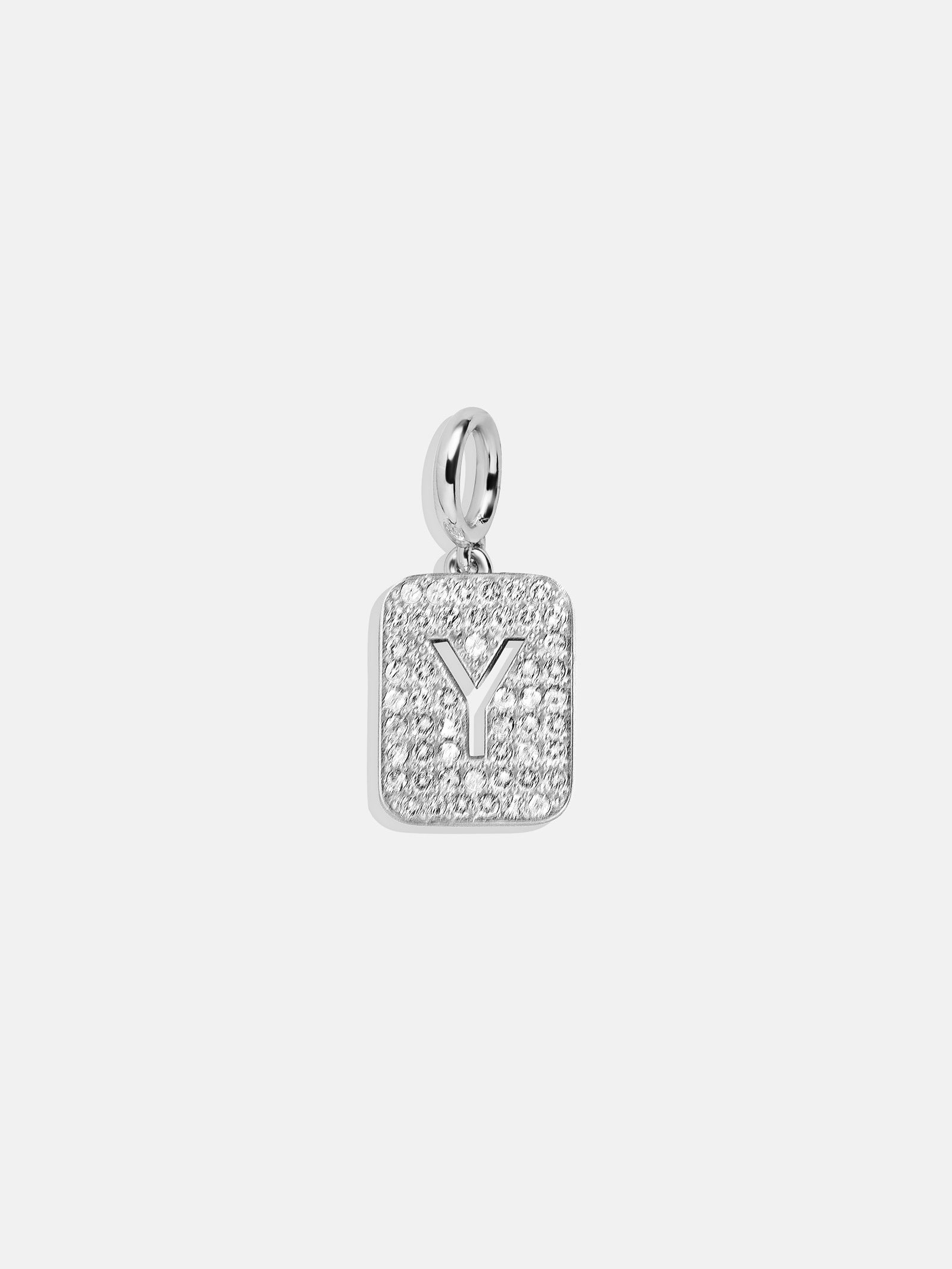 Silver Block Pave Cluster Charm - Y