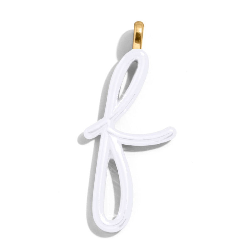 Custom Pure White Enamel Script Letter Charm - F