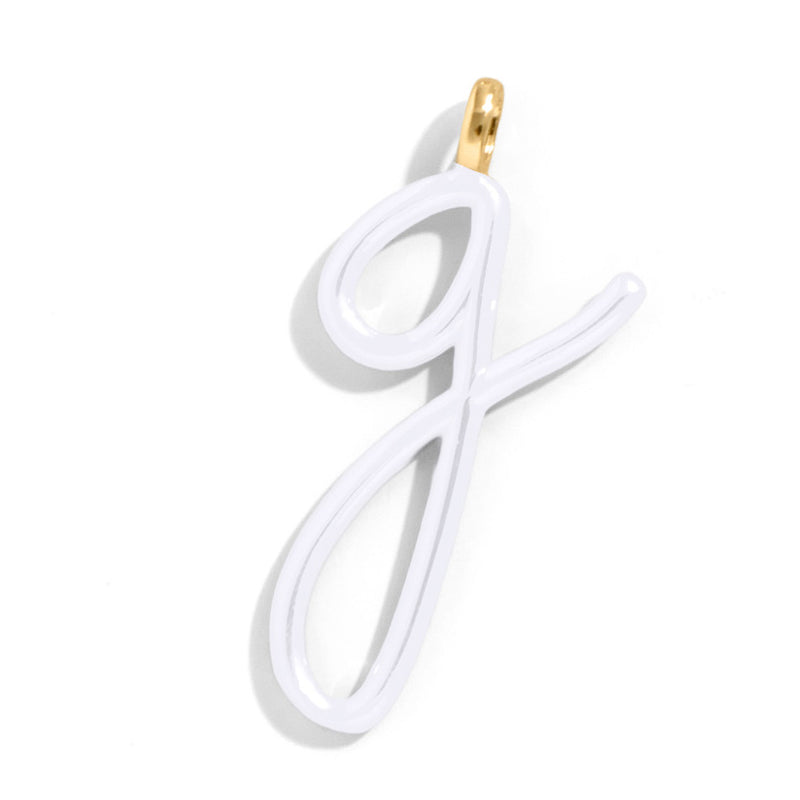 Custom Pure White Enamel Script Letter Charm - G