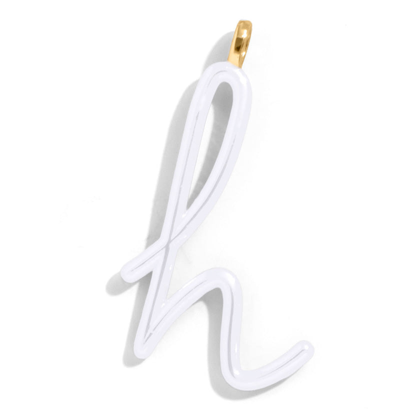 Custom Pure White Enamel Script Letter Charm - H