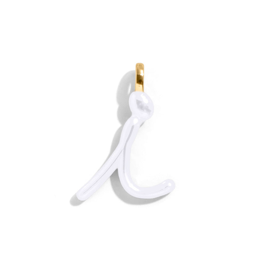 Custom Pure White Enamel Script Letter Charm - I
