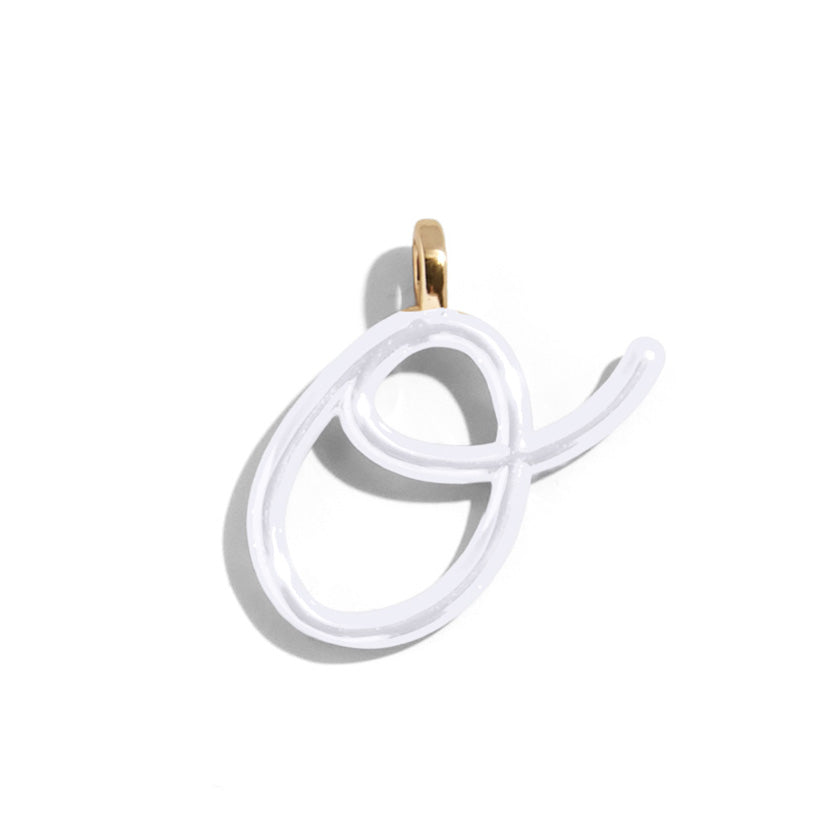 Custom Pure White Enamel Script Letter Charm - O
