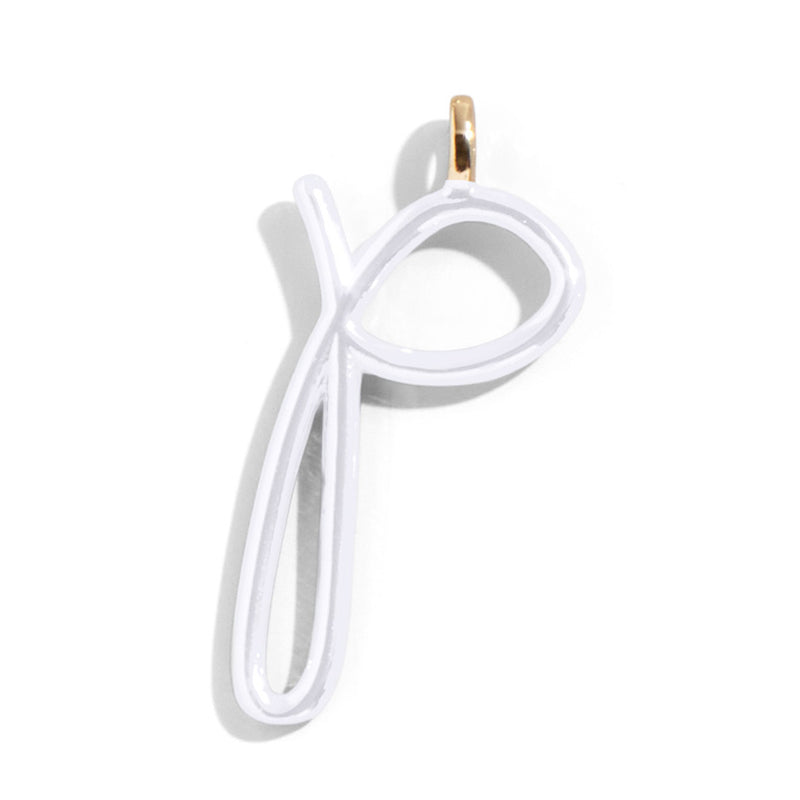 Custom Pure White Enamel Script Letter Charm - P