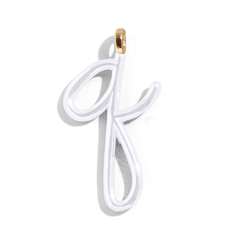 Custom Pure White Enamel Script Letter Charm - Q