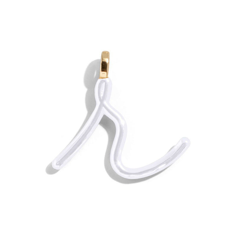 Custom Pure White Enamel Script Letter Charm - R