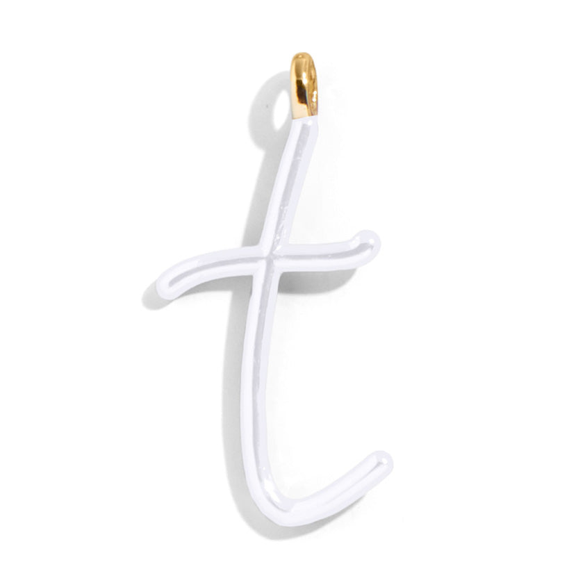 Custom Pure White Enamel Script Letter Charm - T