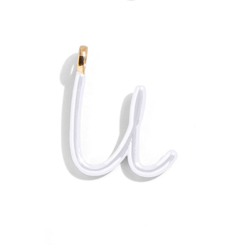 Custom Pure White Enamel Script Letter Charm - U