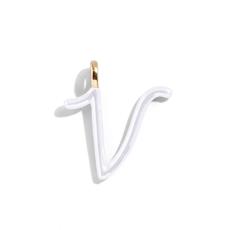 Custom Pure White Enamel Script Letter Charm - V