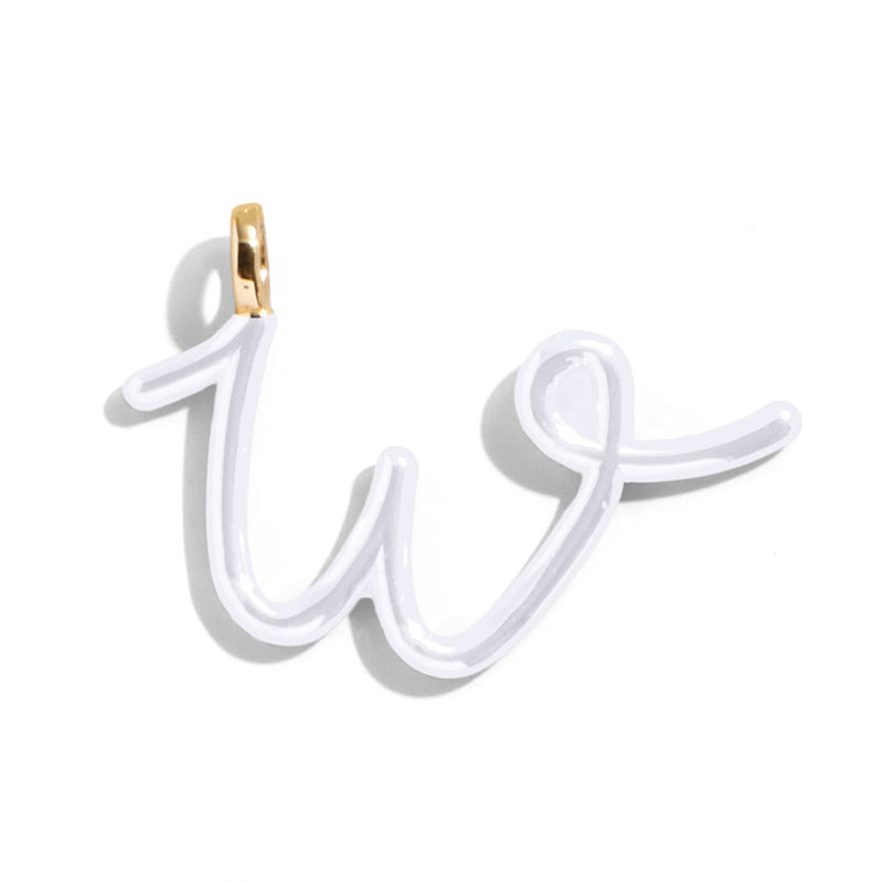 Custom Pure White Enamel Script Letter Charm - W