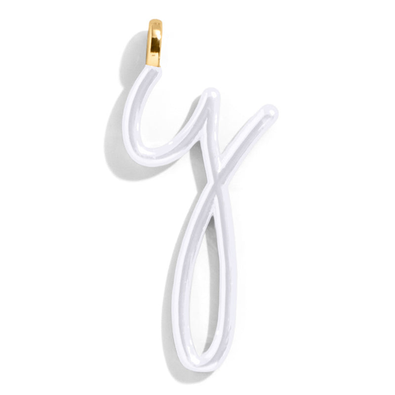 Custom Pure White Enamel Script Letter Charm - Y