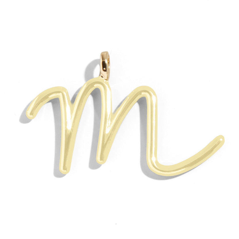 Custom Butter Yellow Enamel Script Letter Charm - M
