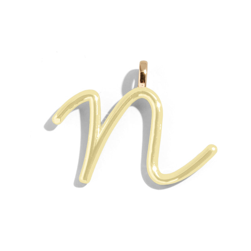 Custom Butter Yellow Enamel Script Letter Charm - N