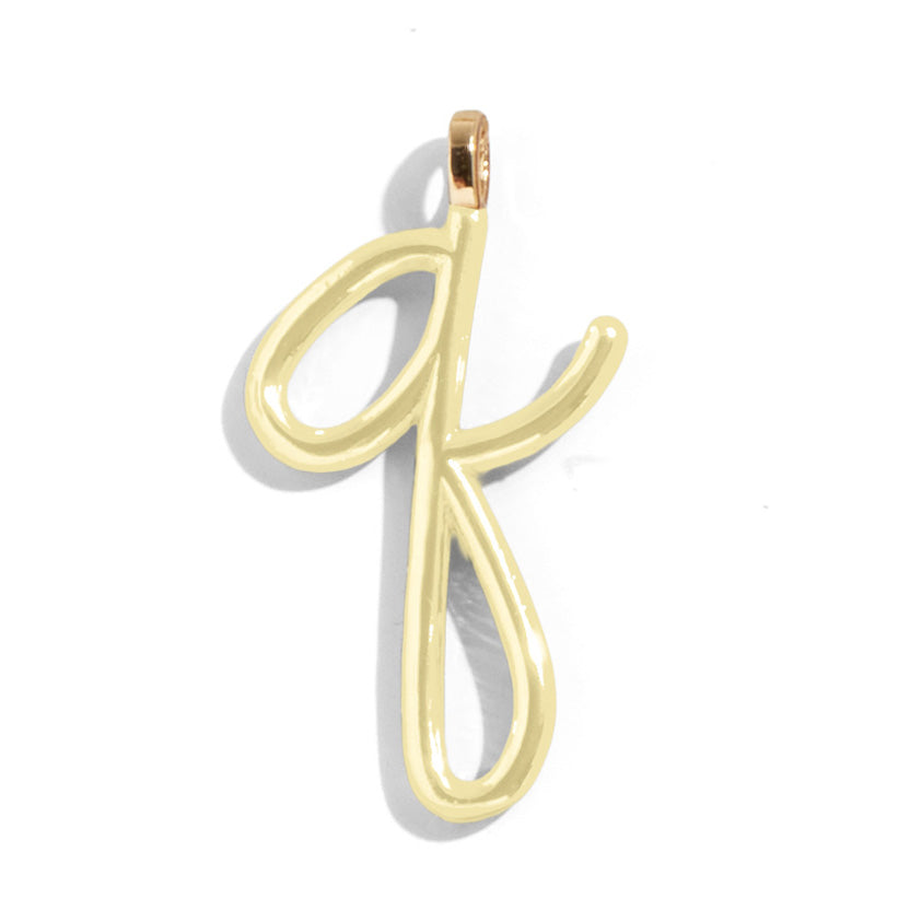 Custom Butter Yellow Enamel Script Letter Charm - Q