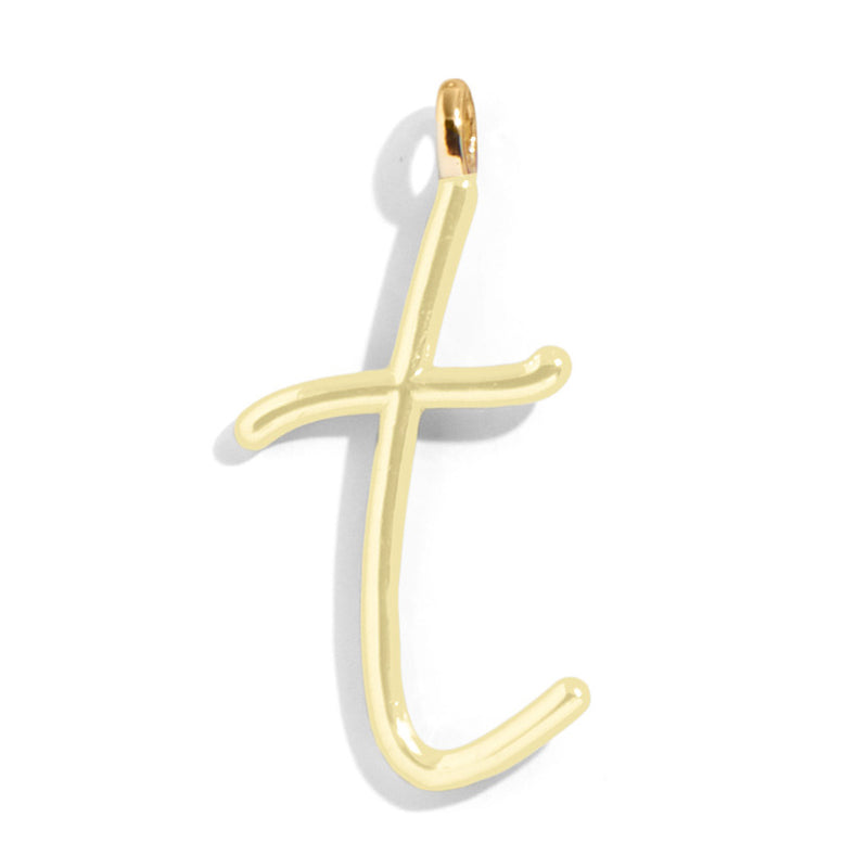 Custom Butter Yellow Enamel Script Letter Charm - T
