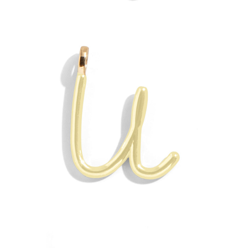 Custom Butter Yellow Enamel Script Letter Charm - U