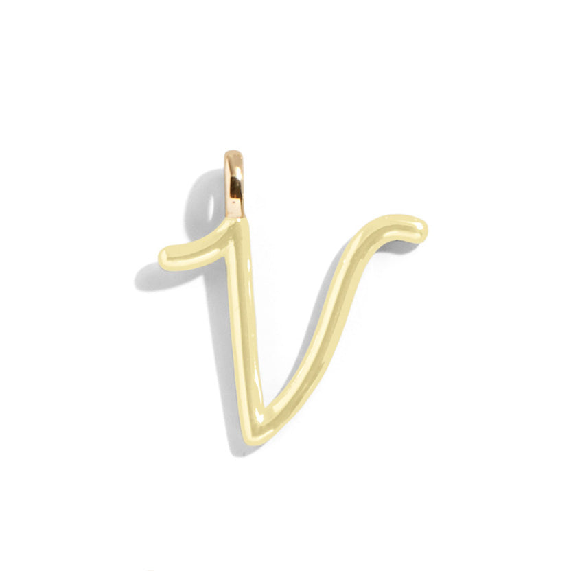 Custom Butter Yellow Enamel Script Letter Charm - V