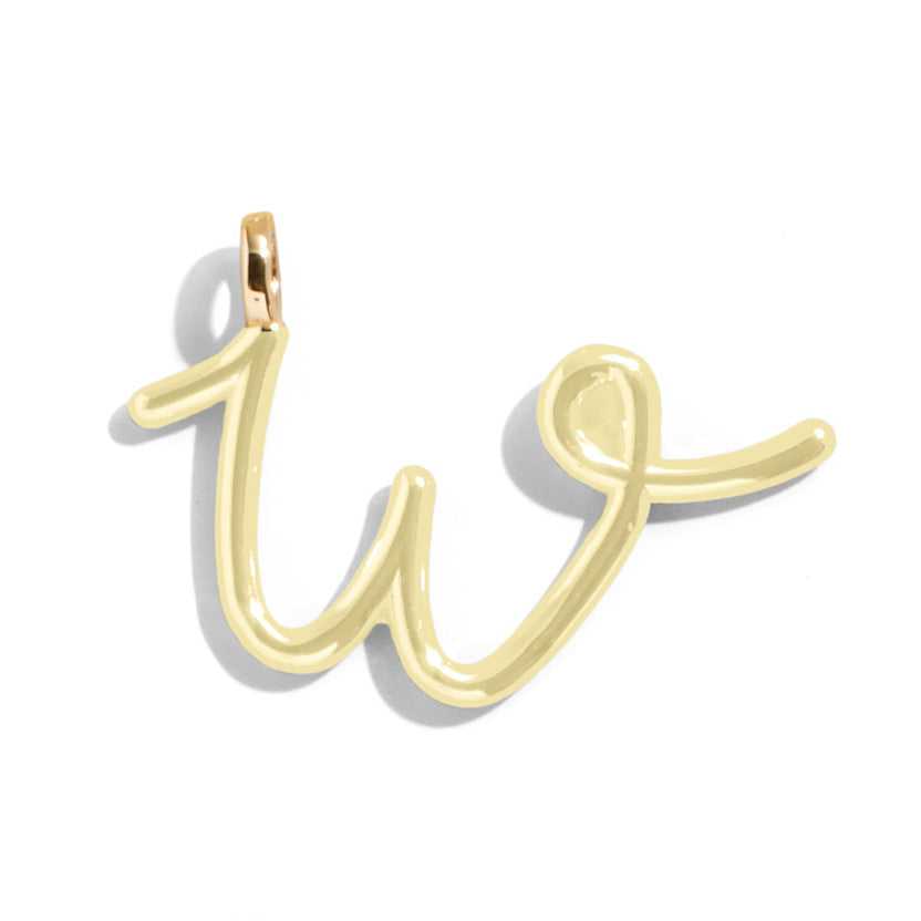 Custom Butter Yellow Enamel Script Letter Charm - W
