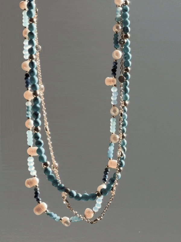 Rowan Semi-Precious Layered Necklace - Gold/Blue