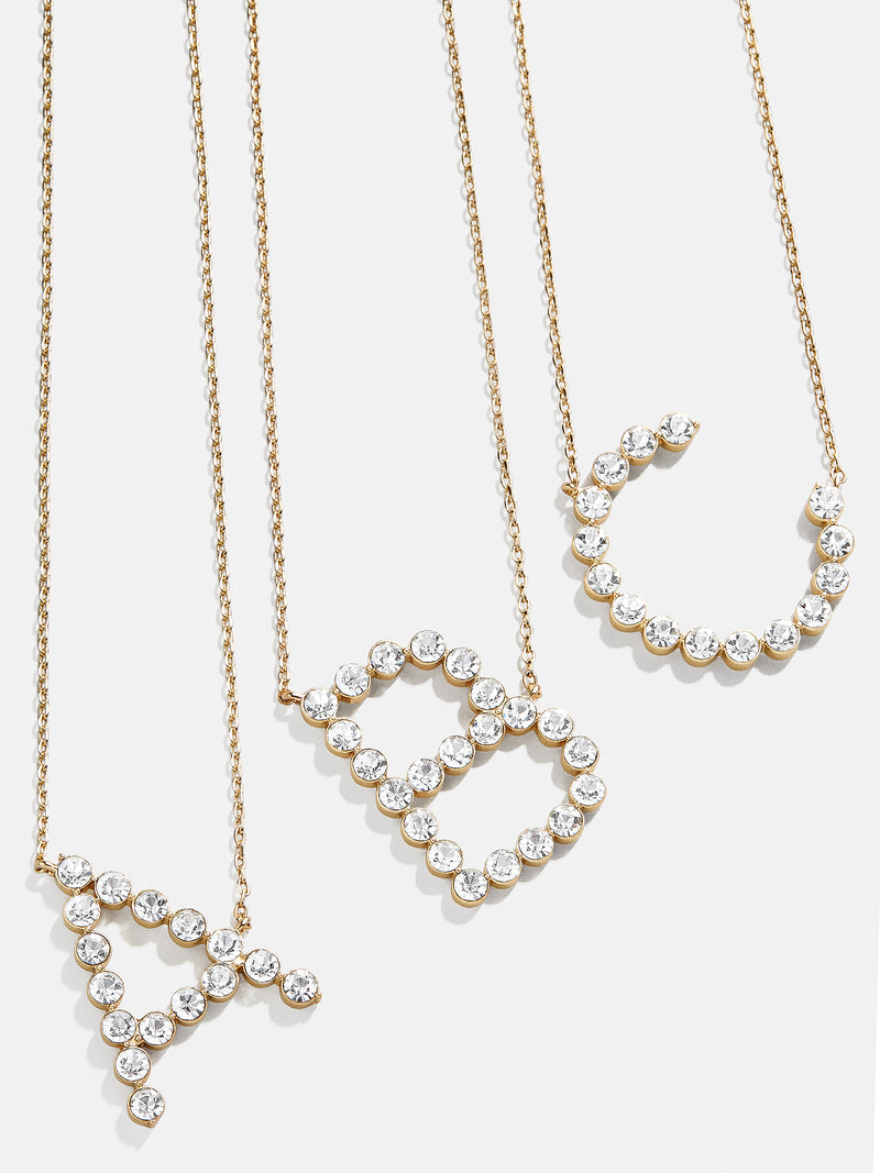 BaubleBar Asymmetrical Large Initial Necklace - Gold/Clear - Oversized crystal letter pendant necklace
