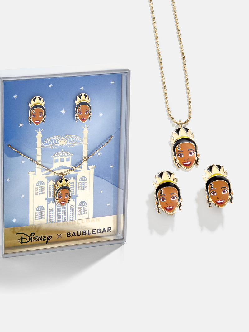 BaubleBar Disney Princess Kids' Jewelry Set - Tiana - Disney Princess clip-on earrings and necklace