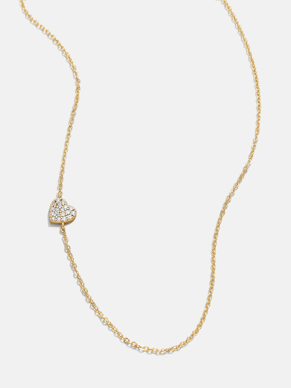 18K Gold Asymmetrical Heart Necklace - Pavé Heart