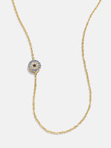 BaubleBar 18K Gold Asymmetrical Evil Eye Necklace - Pavé Evil Eye - 
    18K Gold Plated Sterling Silver, Cubic Zirconia stones
  
