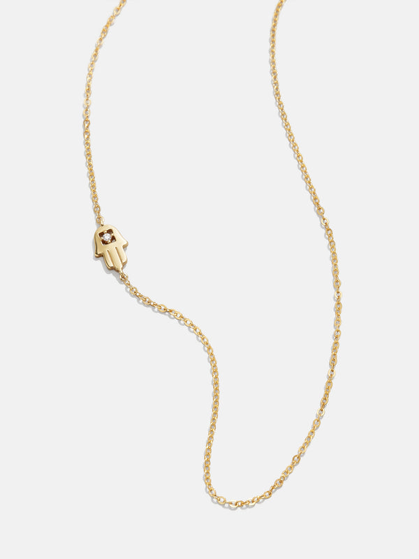 18K Gold Asymmetrical Hamsa Necklace - Gold Hamsa
