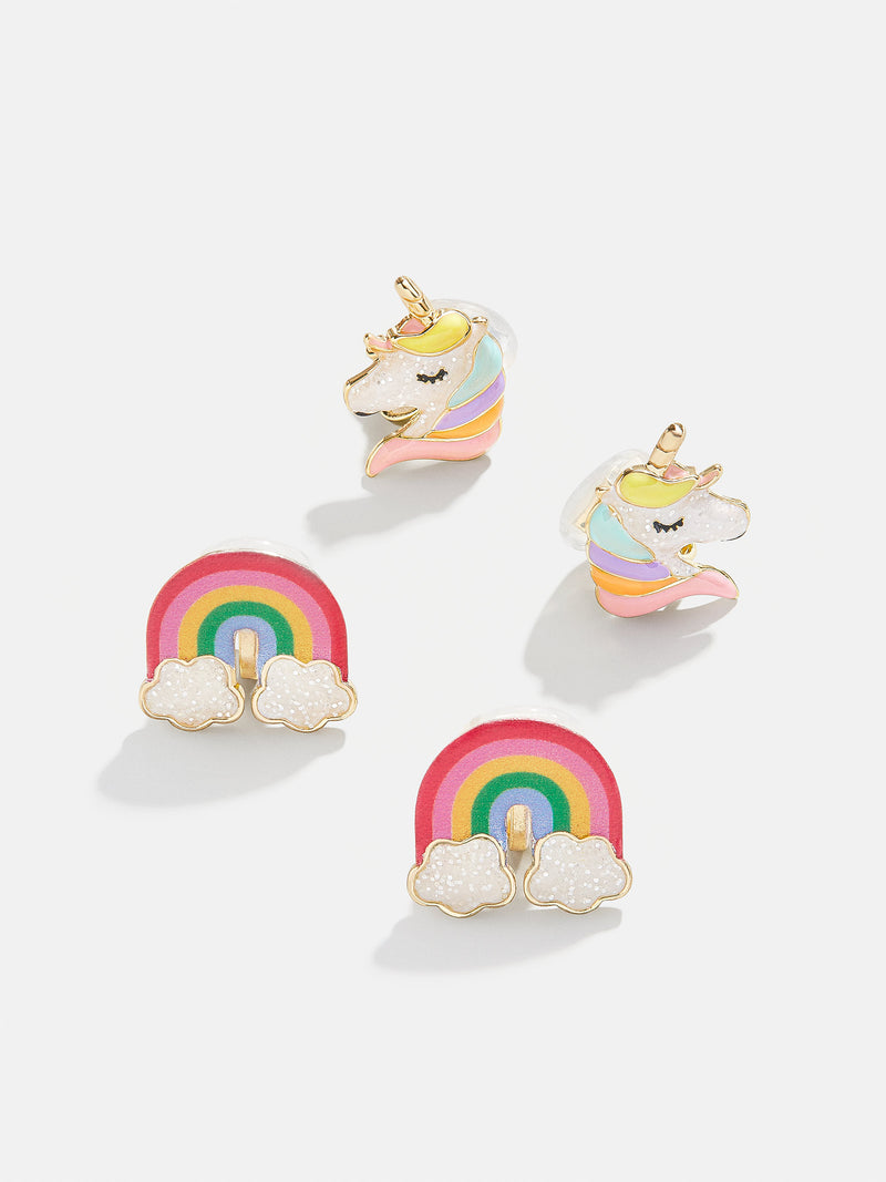 BaubleBar Rainbows and Unicorns Kids' Earring Set - One set of unicorn earrings, one set of rainbow earrings