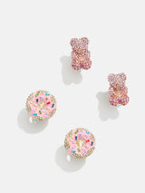 BaubleBar Sugar Rush Kids' Earring Set - Pink - 
    One set of bear earrings, one set of donut earrings
  

